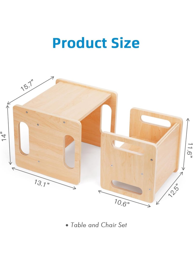 Tooky Toy Montessori Weaning Table and Chair Set, Kids Activity Table and Chair Set with Fence for Read, Play Toys, Snack Time, Step Stool, 1-3 Year Old Kids Montessori Furniture - Image 2